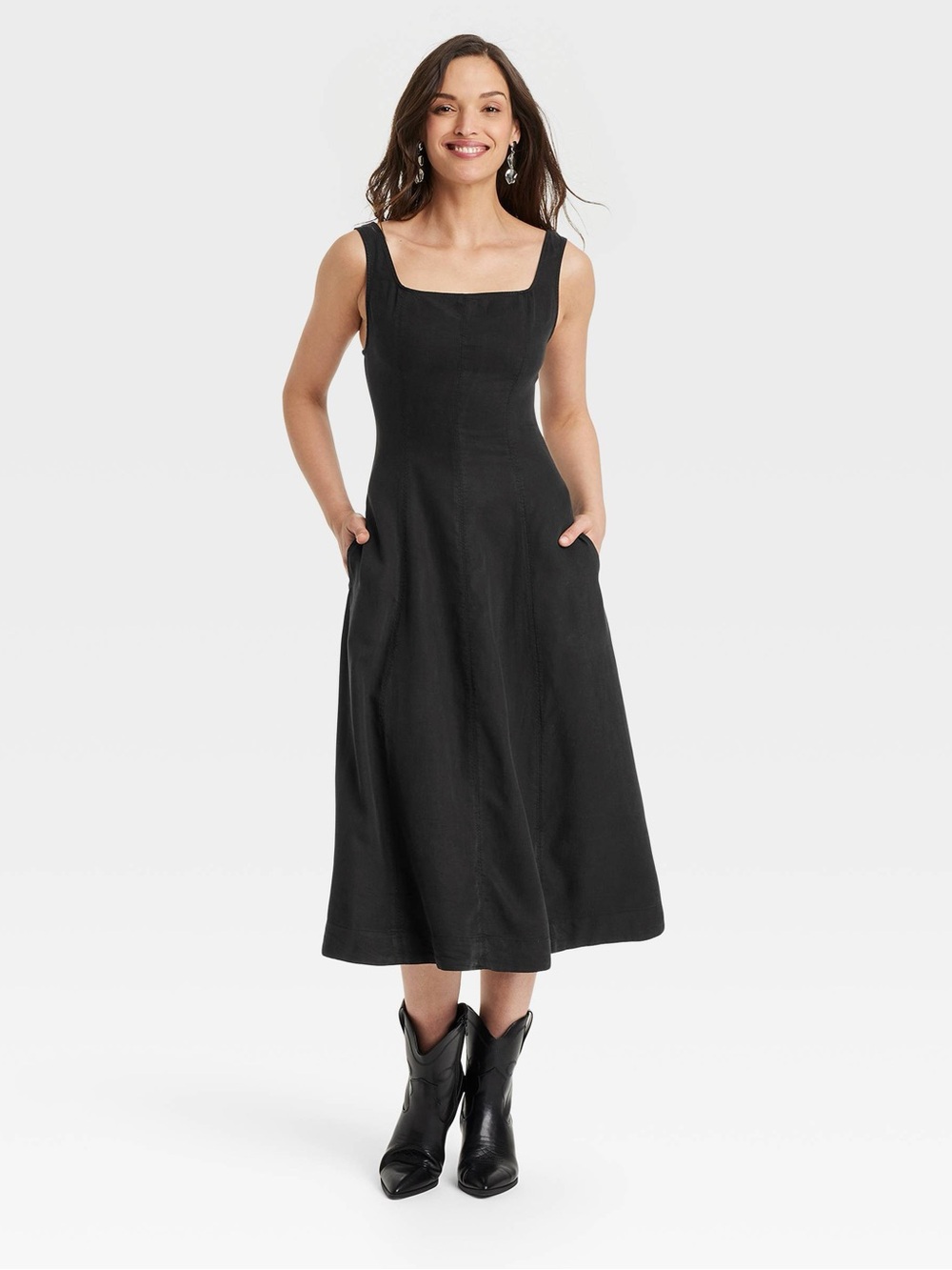 Women's Fit & Flare Midi A-Line Dress - Universal Thread Black XL